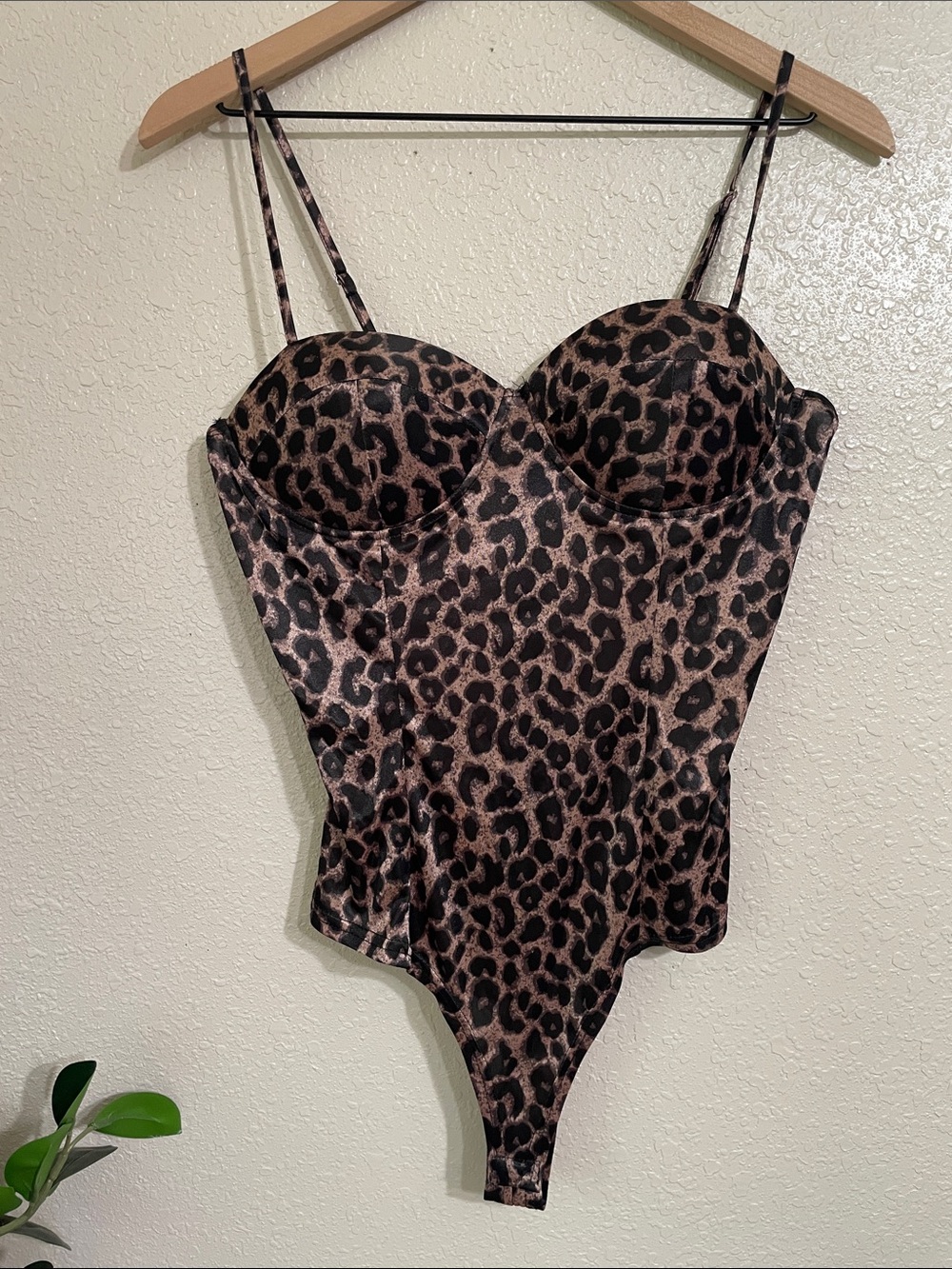 Fashion Nova Leopard Print Satin One-Piece Bodysuit - Brown/Black